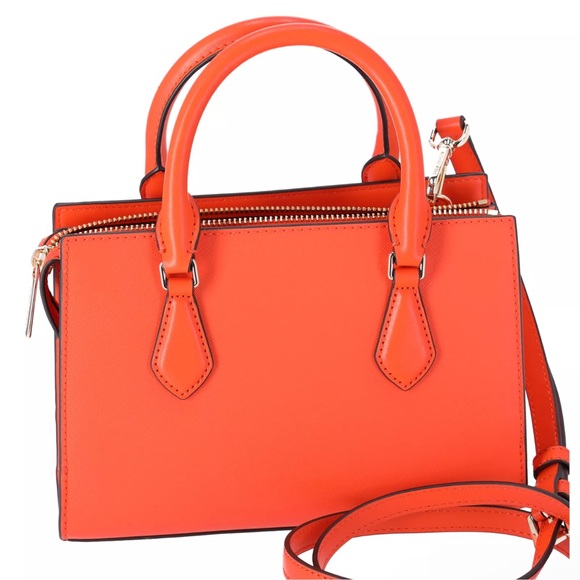 Michael Kors Sheila Small Center Zip Satchel Poppy Orange Vegan Faux Leather - Picture 5 of 8